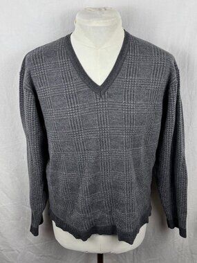 Paul Smith Extra Fine Merino Wool Plaid V-Neck Sweater XXL Made Italy